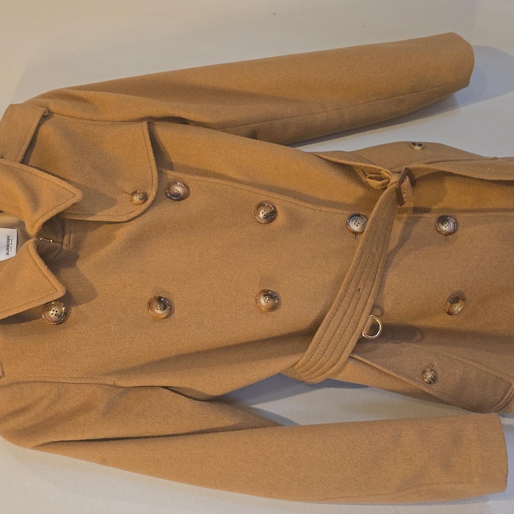 Burberry Cashmere Wool Camel Color Classic Trench Coat Size 2 - Picture 2 of 16